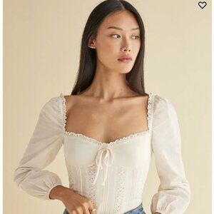 Reformation Isadora Long Sleeve Smocked Back Sweetheart Eyelet Top